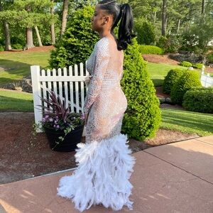 Elegant Silver and White Feather Gown. Prom Dress Worn once.